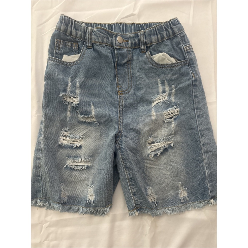 SHEIN Girls Size 7 Blue Denim Distressed Elastic Waist Cut-Off Shorts